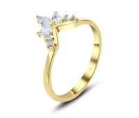 Gold Plated Maple Leaf CZ Silver Ring NSR-3365-GP